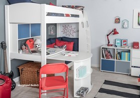 Stompa Uno S25 Highsleeper - Fixed And Pullout Desk - Hutch - Blue Sofa