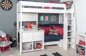 Stompa Uno S26 Highsleeper With Hutch Desk Cube And Blue Sofa Bed