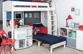 Stompa Uno S28 Highsleeper - Fixed And Pullout Desk - Cube - Hutch - Blue Sofa