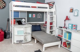 Stompa Uno S28 Highsleeper - Fixed And Pullout Desk - Hutch - Cube - Grey Sofa