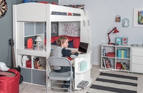 Stompa Uno S28 Highsleeper - Hutch - Fixed And Pullout Desk - Cube - Red Sofa