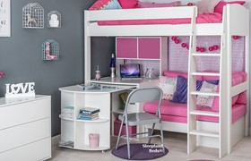 Stompa Uno S28 Highsleeper - Hutch - Fixed & Pullout Desk - Cube - Pink Sofa