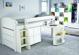 Stompa Uno S3 White Midsleeper Bed - With Desk And Cube And Chest