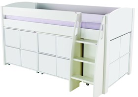 Stompa Uno S4 Midsleeper Bed With Three White Cube Units