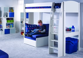 Stompa Uno S5 White Highsleeper Bed - Desk And Blue Chair Bed