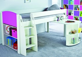 Stompa Uno S8 Pink Midsleeper Bed With Desk And Bookcase