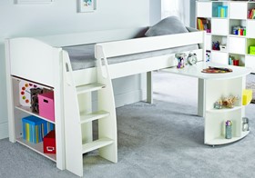 Stompa Uno S8 White Midsleeper Bed - Desk And Bookcase