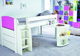 Stompa Uno S9 Pink Midsleeper Bed With Desk And Chest Of Drawers