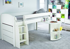 Stompa Uno S9 White Midsleeper Bed With Desk And Chest Of Drawers