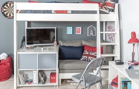 Stompa UnoS 24 Highsleeper With Cube Storage - Desk And Grey Sofa Bed