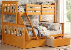 Supersonic Pine Wood Triple Bunk Bed In Oak With Drawers - Double