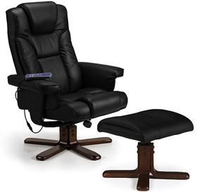 Trila Recliner Massage Chair With Footstool - Brown Or Black Faux Leather