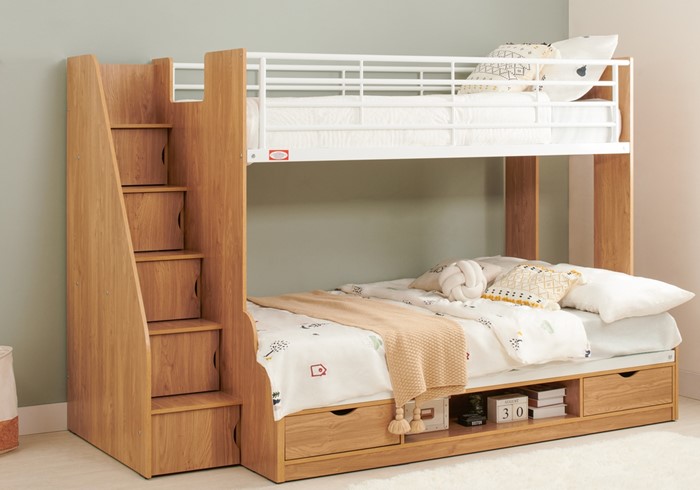 Trio Triple Sleeper Bunk Bed In Oak With Stairs | Sleepland Beds
