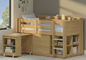 Ultimo Mid Sleeper Cabin Bed In Oak With Storage Desk Bookcase Shelves