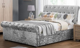 Verona Silver Crushed Velvet Sleigh Bed With Storage Drawers | 5ft Kingsize