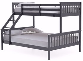 Vida Salix Grey Wooden Triple Bunk Bed - 3ft and 4ft6 Double Beds