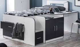 White And Grey Milton Cookie Cabin Bed With Storage And Desk