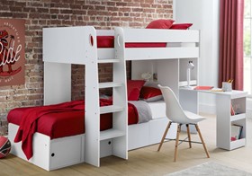 White Eclipse Bunk Bed By Julian Bowen - With Desk And Storage