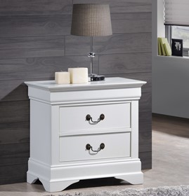 White Lobella Bedside Table With Traditional Metal Handles