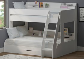 White Marion Small Double Triple Bunk Bed - Shelves And Drawer