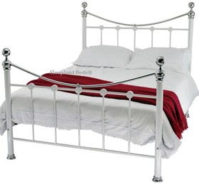 White Metal Traditional Liberty Bed Frame With Chrome Tops - 4ft6 Double