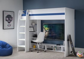 White Nebula Gaming Highsleeper Bed With Desk By Julian Bowen