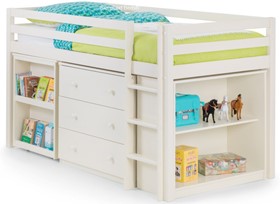 White Rosie Midsleeper Bed With Desk And Storage | Wooden Handles