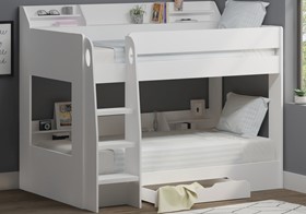 White Single Marion Bunk Bed With Shelves And Storage Drawer