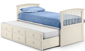White Wooden Guest Bed - Pine Piper Captains Bed With Trundle And Drawers