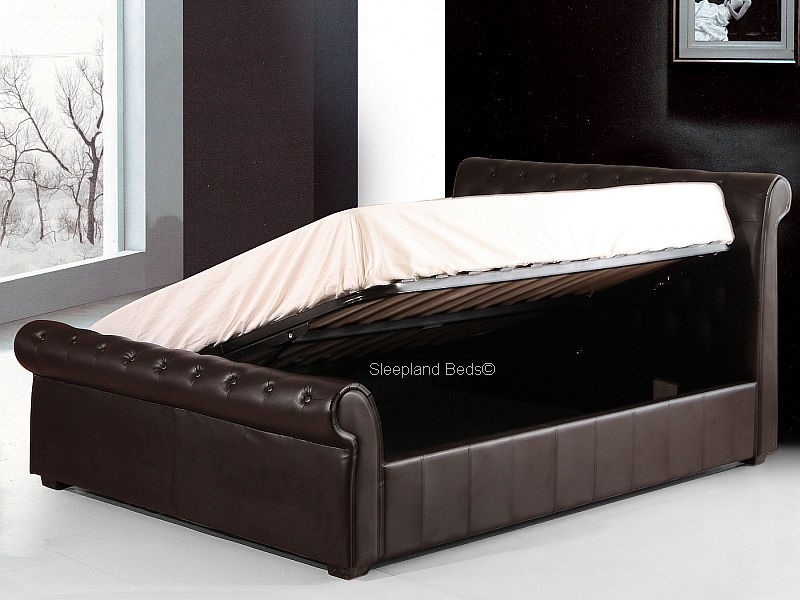 Carrington Brown Faux Leather Ottoman, King Size Leather Ottoman Bed