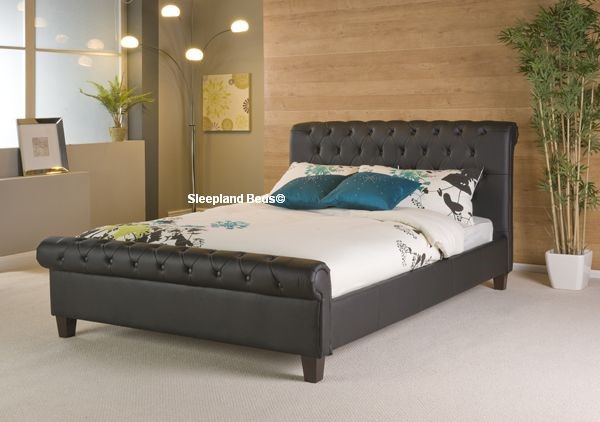 Phoenix Black Faux Leather Bed Frame By, Super King Size Leather Sleigh Bed