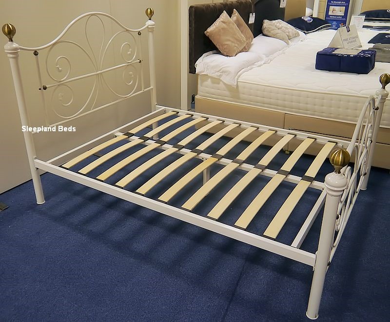 White Metal Bed Frame With Antique Brass