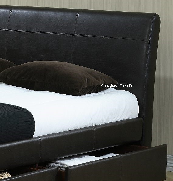 Houston Sleigh Bed With Drawers Brown, Black Leather Sleigh Bed With Storage