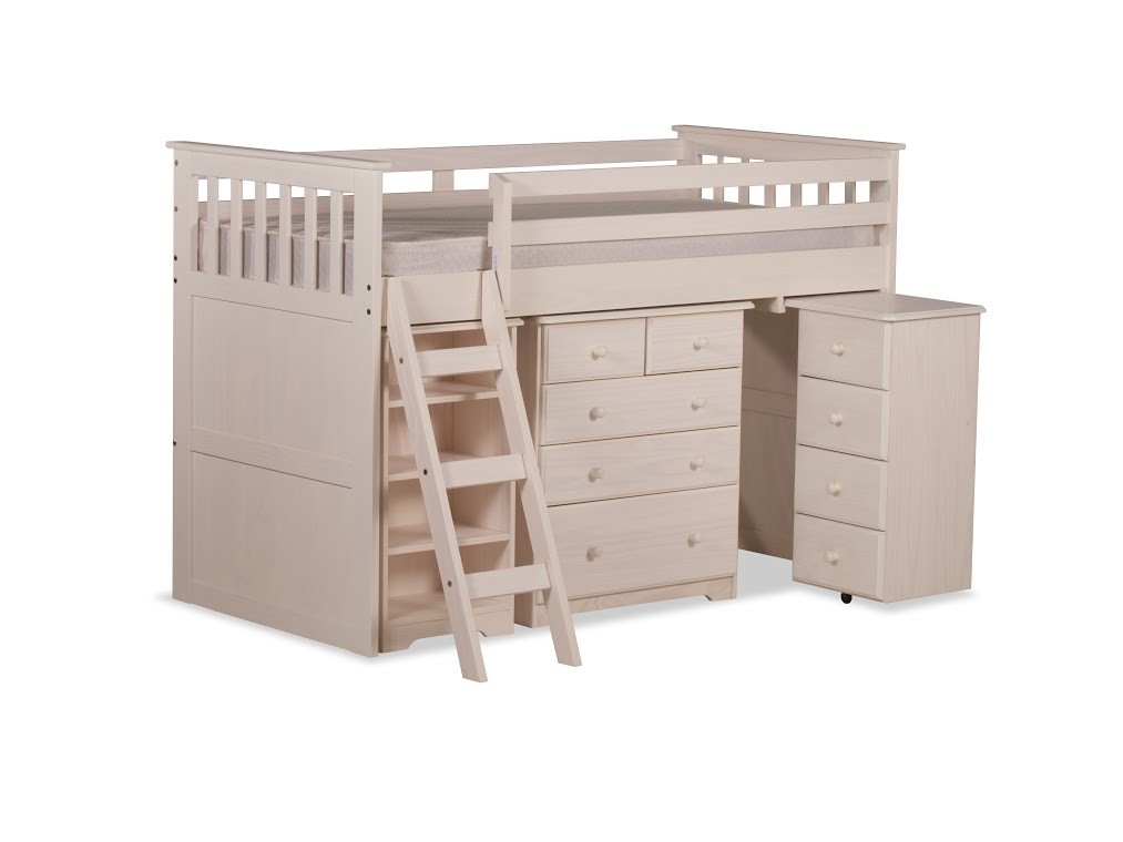 White Mid Sleeper Bed With Storage And Desk White Pine Mid Sleeper