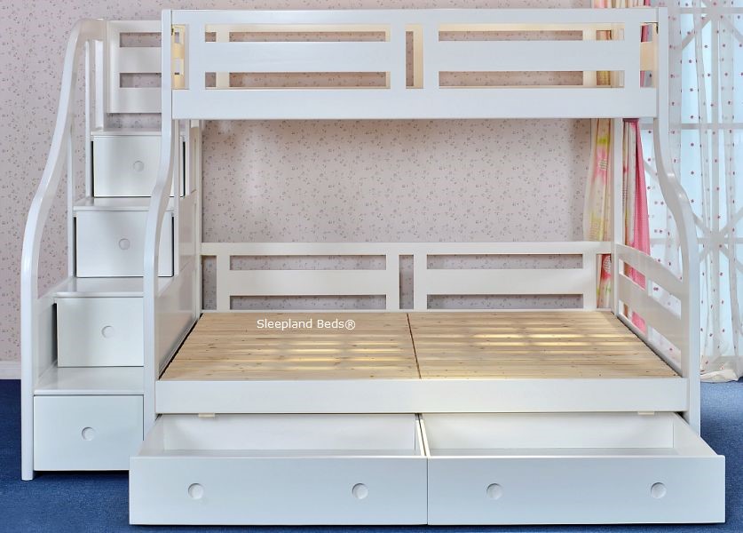 Luxury Solid Wood White Triple Bunk Bed With Storage ...