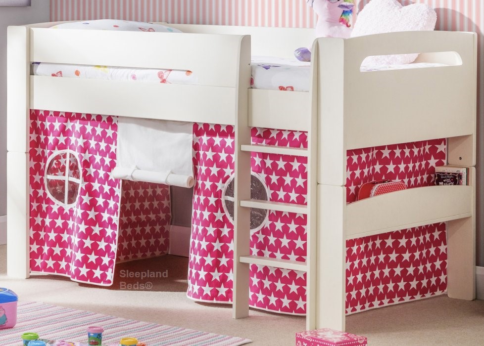 Julian Bowen Pluto Mid Sleeper Cabin Bed With Pink Tent