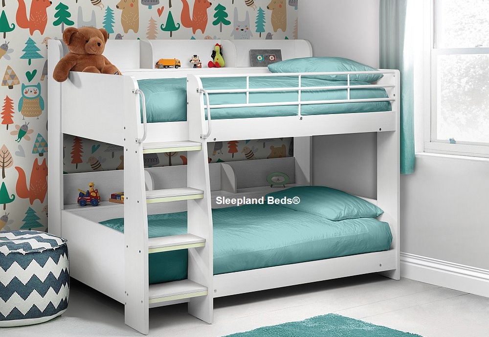 White Children's Chess Bunk Beds With Shelves