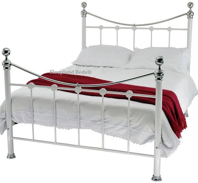 White Metal And Chrome Top Liberty Bed, White Metal King Size Bed Frame