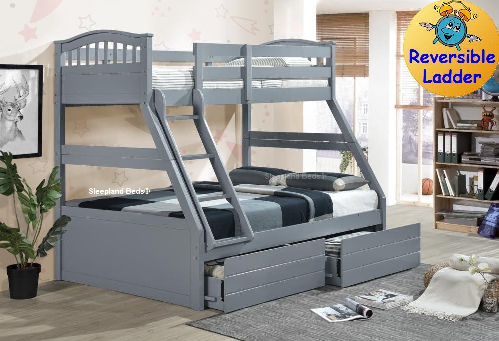 Grey Triple Bunk Bed With Storage Drawers Underneath