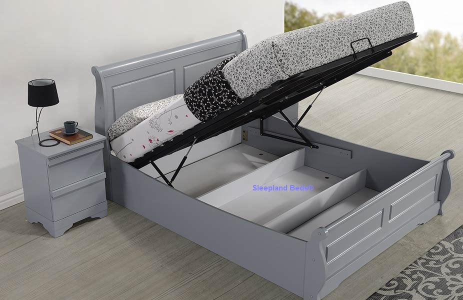 Sweet Dreams Robin Grey Wooden Ottoman Bed Showing Lift Up Storage
