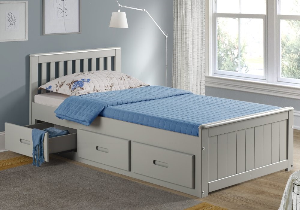 Grey Single Bed With Storage Drawers, Grey Twin Bed Frame With Drawers