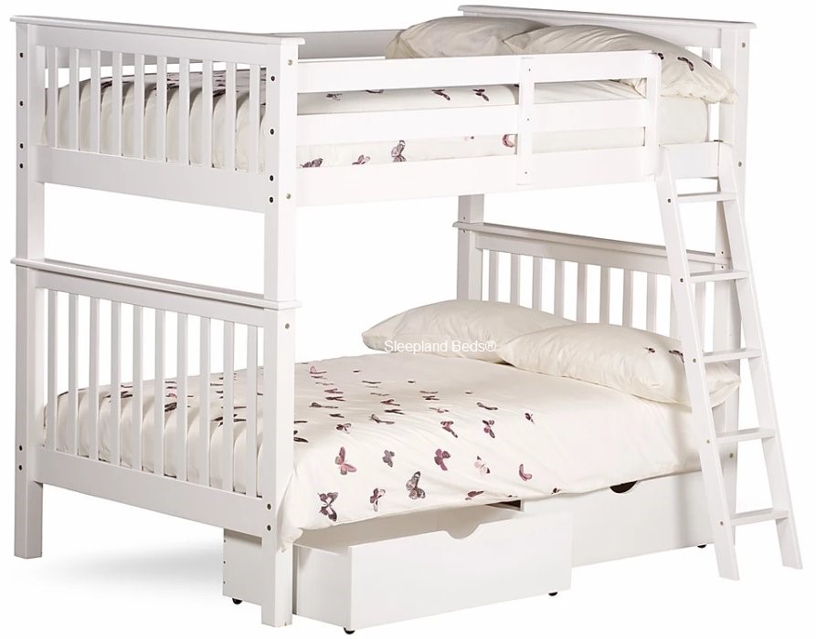 White Small Double Bunk Bed Sleepland, Bunk Bed With Double On Bottom
