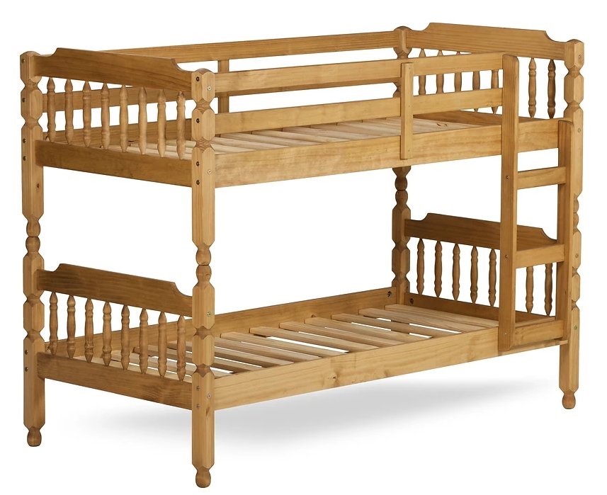 pine wooden bunk beds with mattresses
