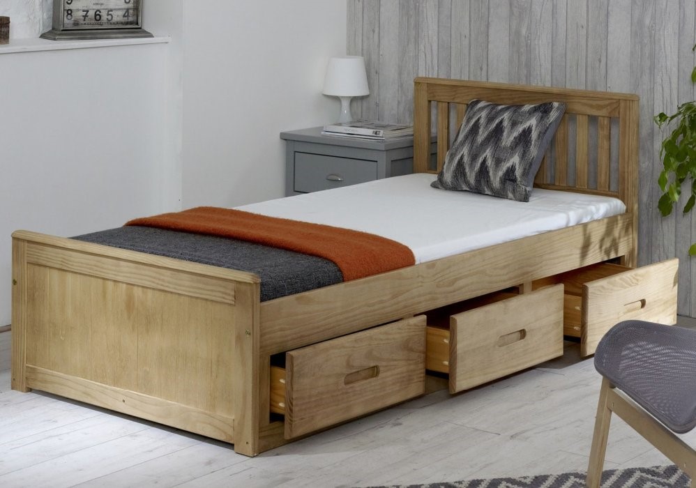 Single bed frame with drawers, pine solid wood