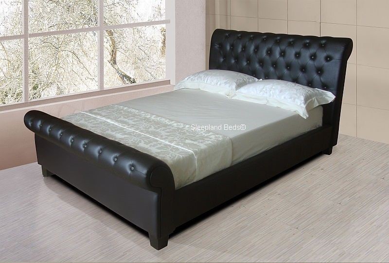 Faux Leather Sleigh Bed, Faux Leather Sleigh Bed With Drawers