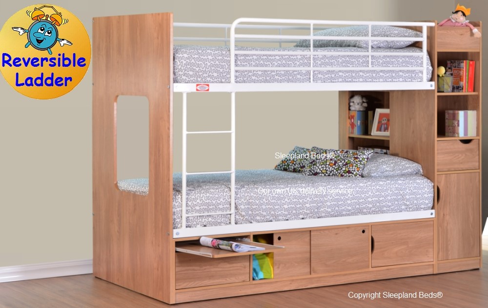 Platinum single bunk beds with storage in oak