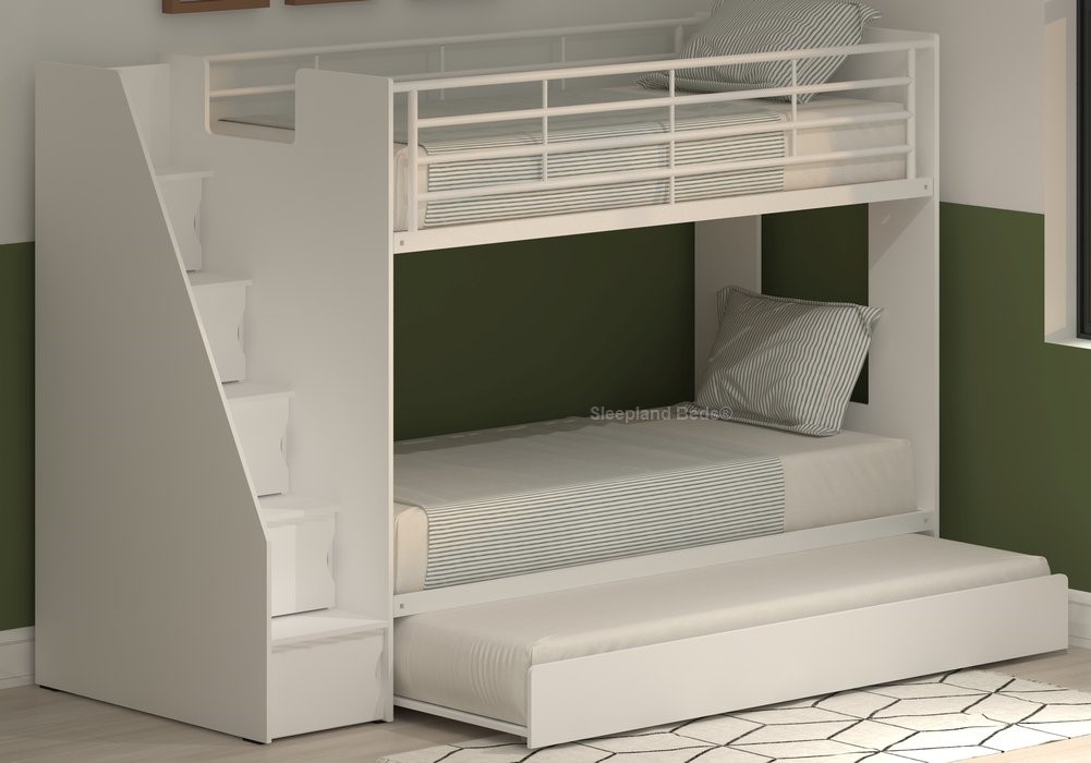 Dynamo White Staircase Bunk Bed With, Single Bunk Bed With Trundle