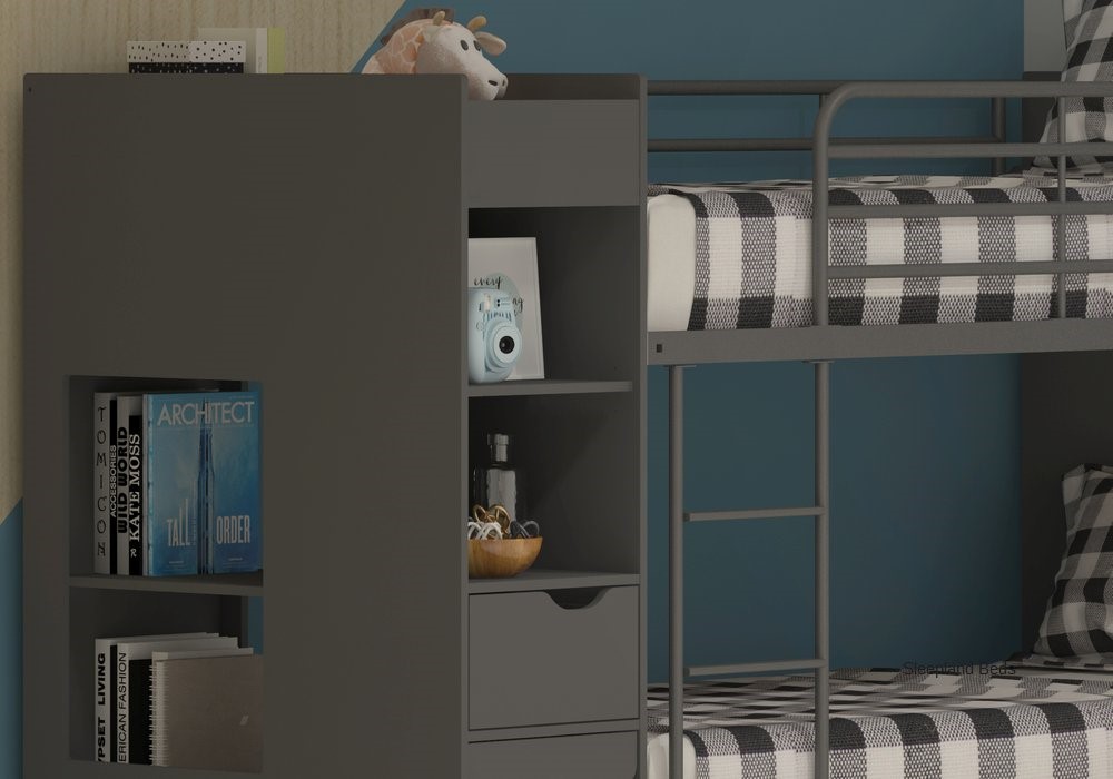 Grey Wooden Bunkbeds With Storage