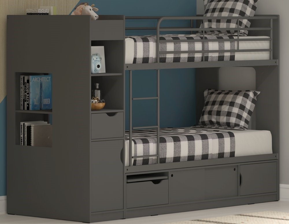 Dark Grey Bunk Bed With Storage
