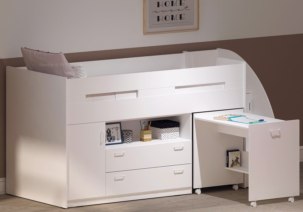 White Mid Sleeper Cabin Bed Left Stairs